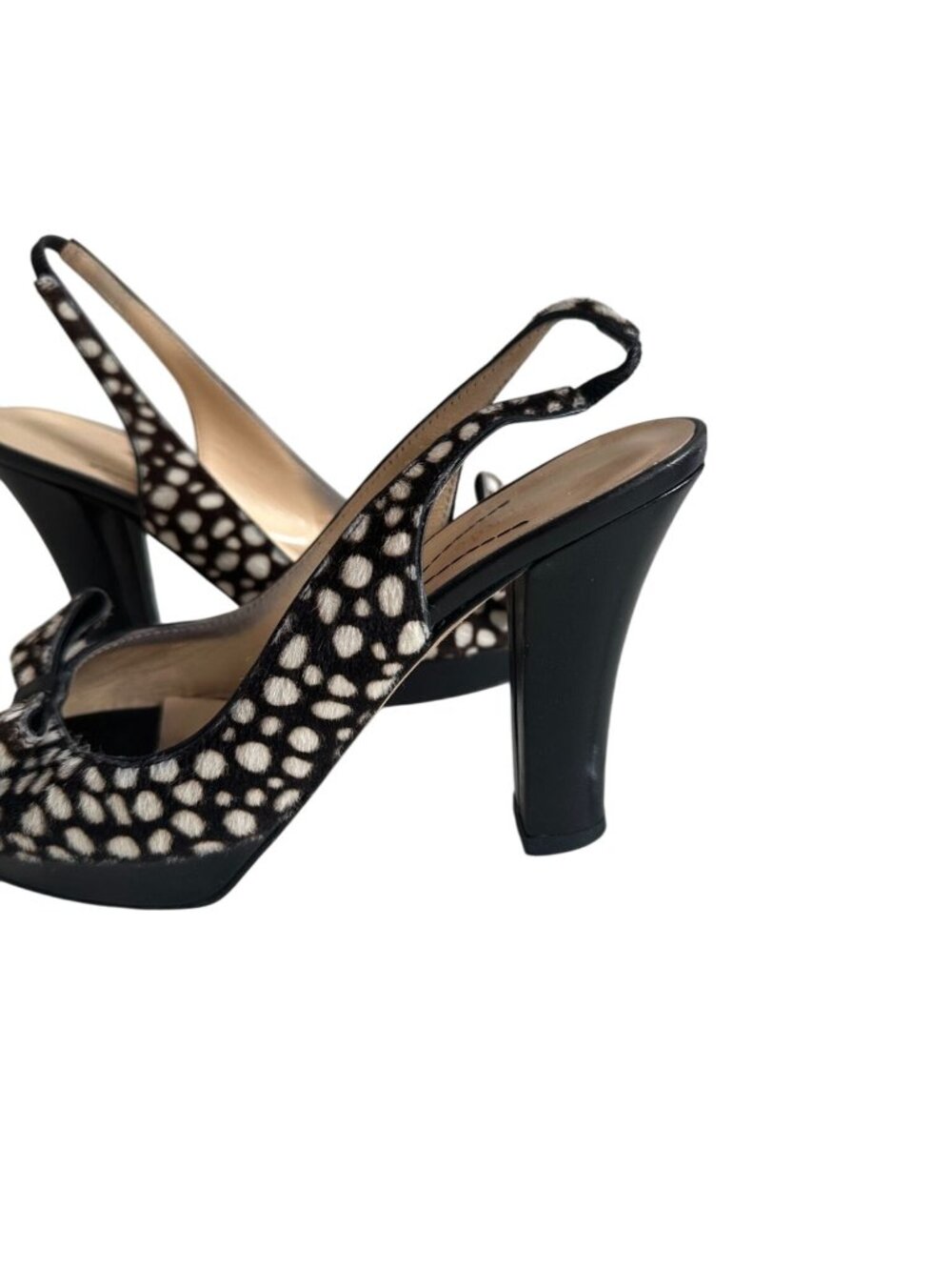 KATE SPADE Vintage Y2K Brown Cream Calf Hair Slingbacks Heels Size 6 - Picture 3 of 8